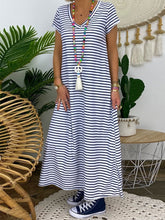 Load image into Gallery viewer, Short Sleeve Striped Long Casual Dress