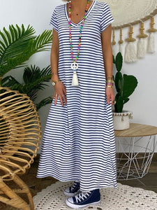 Short Sleeve Striped Long Casual Dress