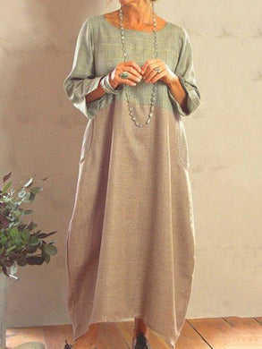 Cotton-blend Casual Plain Crew Neck Maxi Dresses