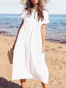 Short-sleeved Cotton and Linen Casual Dress