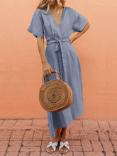 Load image into Gallery viewer, V-Neck Belt Cotton and Linen Comfort Casual Dress