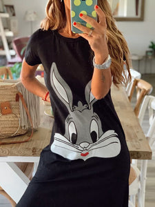 Rabbit Print Long Casual Dress