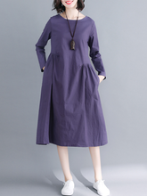 Load image into Gallery viewer, Simple Wind Asymmetrical Loose Linen Long Sleeve Dress