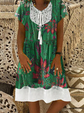 Load image into Gallery viewer, Floral Print Stitching Short-sleeved Cotton and Linen V-neck Dress