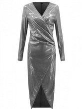 Load image into Gallery viewer, Irregular Sparkly Bodycon V-neck Long Sleeve Elegant Maxi Dress