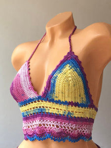 Retro Sexy Personality Knit Contrast Halter Bikini