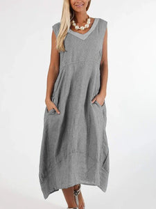 Cotton and Linen Casual Short Sleeve Dress