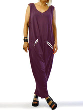 Load image into Gallery viewer, V-Neck Casual Loose Solid Color Sleeveless Pockets Jumpsuit