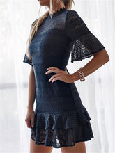 Load image into Gallery viewer, Lace Panel Tiered Ruffled Mini Dresses