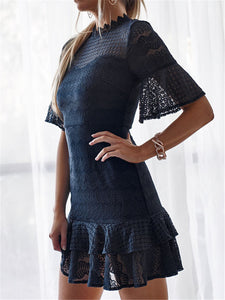 Lace Panel Tiered Ruffled Mini Dresses