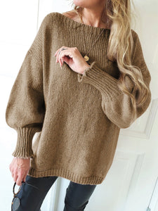 Lantern Sleeve Thin Knitted Sweater