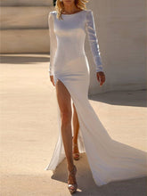 Load image into Gallery viewer, White Minimalist Long Sleeve Slim Slit Long Dress