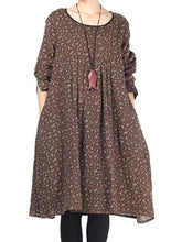 Load image into Gallery viewer, Small Print Large Size Long Sleeved Pocket Dress