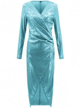 Load image into Gallery viewer, Irregular Sparkly Bodycon V-neck Long Sleeve Elegant Maxi Dress