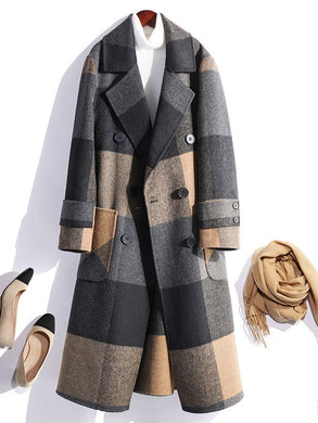 Long Woolen Plaid Warm Coat