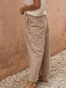 Women Loose Drawstring Linen Trousers Casual Pants