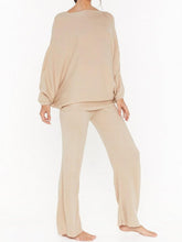 Load image into Gallery viewer, Solid Color Round Neck Knitted Bat Sleeve Top Pants Two-piece Suit