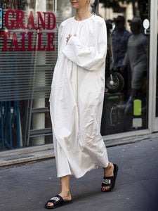 Round Neck Cotton and Linen Casual Long Dress