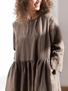 Cotton and Linen Casual Long-sleeved Dress