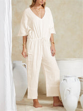 Load image into Gallery viewer, Fashion Vacation Solid Color V Neck Loose Jumpsuits