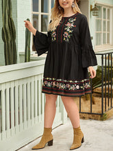 Load image into Gallery viewer, Plus Size Bell Sleeve Floral Embroidered Mini Dress