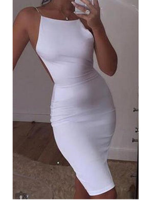 Pure Color Backless Sleeveless Package Hip Bodycon Dress