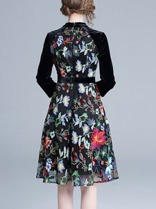 Slim Slim Collar Velvet Stitching Skirt