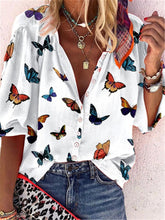 Load image into Gallery viewer, Butterfly Pattern Half Sleeve V Neck Shirt