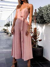 Load image into Gallery viewer, V-Neck Belt Loop Linen Pocket Jumpsuit
