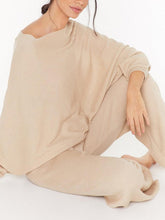 Load image into Gallery viewer, Solid Color Round Neck Knitted Bat Sleeve Top Pants Two-piece Suit