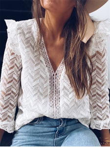 Sexy Openwork Lace V-Neck Shirt