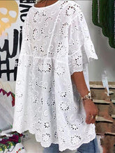 Load image into Gallery viewer, Hollow Short-sleeved Cotton Linen Top