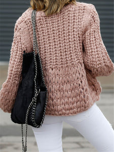 Pink Casual Crew Neck Loose Jacket Sweater