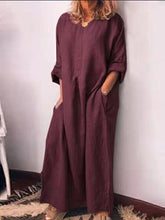 Load image into Gallery viewer, Cotton and Linen Solid Long Loose Long-Sleeved Dress