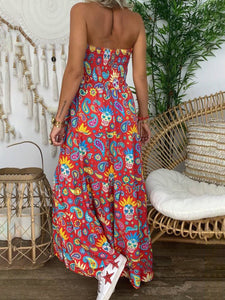 Printing Tube Top Cotton-Blend Sleeveless Floral Maxi Dress