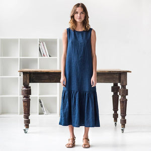 Drop Ruffle Soft Linen Maxi Dress