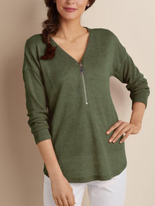 Loose Casual Long Sleeve Zip T-Shirt & Top