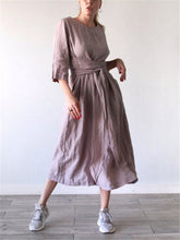 Load image into Gallery viewer, Casual Cotton Linen Crew Neck Maxi Dresses