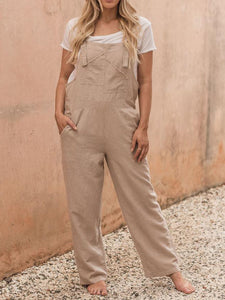 Women Chic Cotton Linen Overalls Casual Jumpsuit