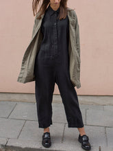 Load image into Gallery viewer, Fashion Fold Over Collar Solid Color Single Breasted Jumpsuits