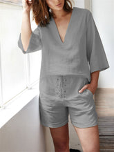 Load image into Gallery viewer, Simple Casual Loose V-Neck Top Pants Set