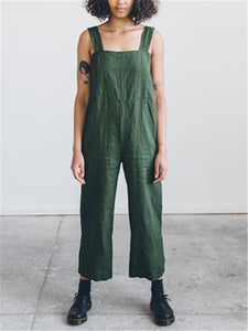 Fashion Solid Color Cotton Linen Collar Jumpsuits