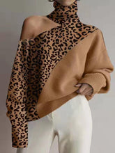 Load image into Gallery viewer, Leopard Patch Long Sleeve Off Shoulder Sweater