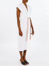 Load image into Gallery viewer, White Lace-Up V-Neck Simple Linen Dress