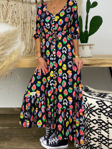 Casual Printed V-Neck Long Dress