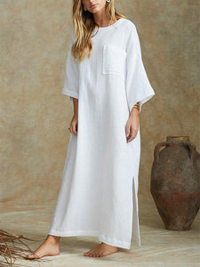 Casual 3/4 Sleeve Round Neck Plus Size Maxi Dress