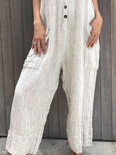 Load image into Gallery viewer, Casual White Striped Button Vintage One-Pieces Jumpsuit