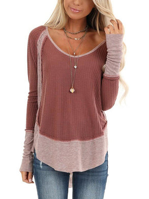 Waffle Knit Top With Long Sleeves