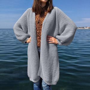 Casual Solid Color Long Knit Sweater Coat