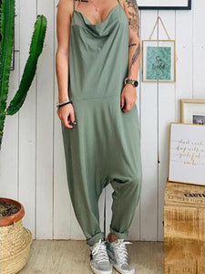 Solid Color Pockets Casual Jumpsuits